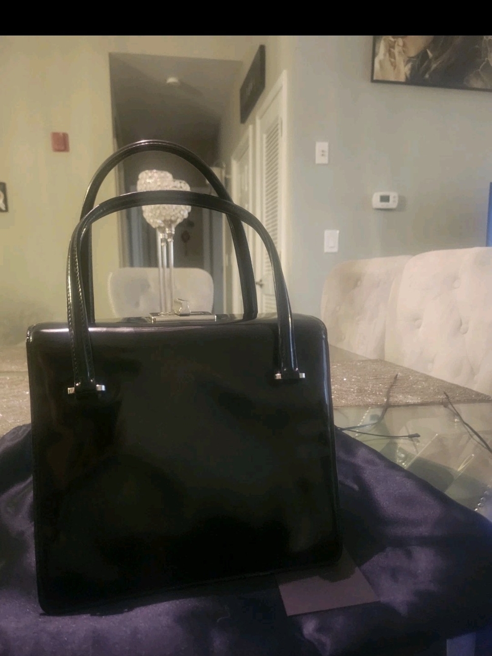 Prada Black Patent Leather Studded Top-Handle Satchel - Picture 5 of 5